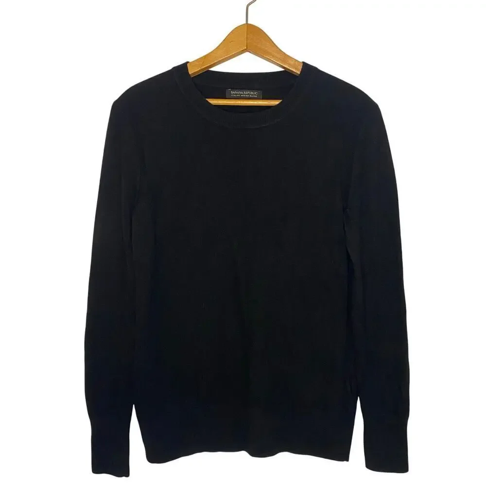 Mens‎ Banana Republic Black Sweater Italian Merino Wool Blend Quiet Luxury Small